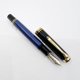 Pelikan Souveran M800 Black Cap/Blue Striped Barrel Fountain Pen - Broad 18kt Gold Nib