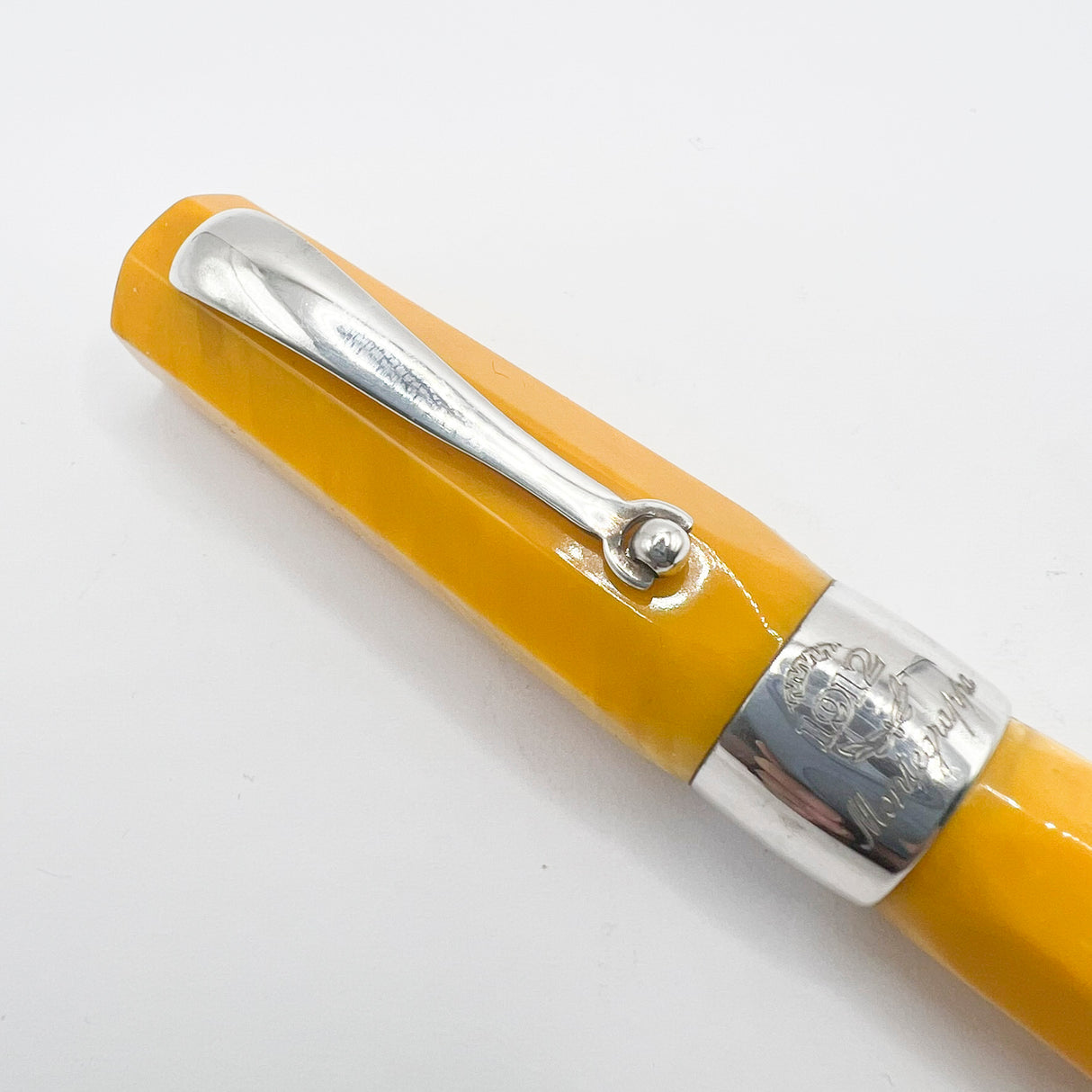 Montegrappa Symphony Lustrous Yellow Celluloid & Sterling Silver Facetted Ballpoint Pen