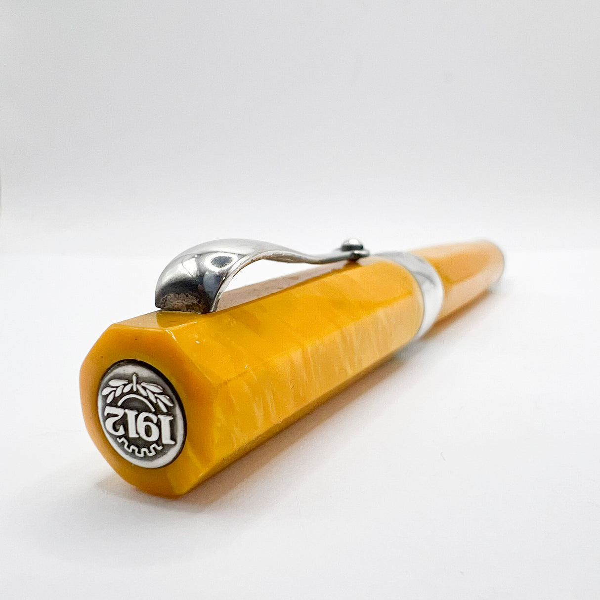 Montegrappa Symphony Lustrous Yellow Celluloid & Sterling Silver Facetted Ballpoint Pen