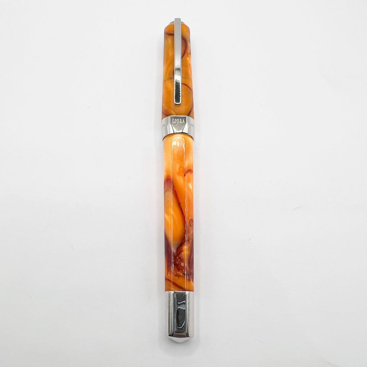 Visconti Opera Fountain Pen with Burgundy Streaking on Amber Backdrop - Medium 14kt Gold Nib