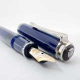 Pelikan M405 Solid Blue Special Edition Fountain Pen - Flexible Broad 18C Gold Nib