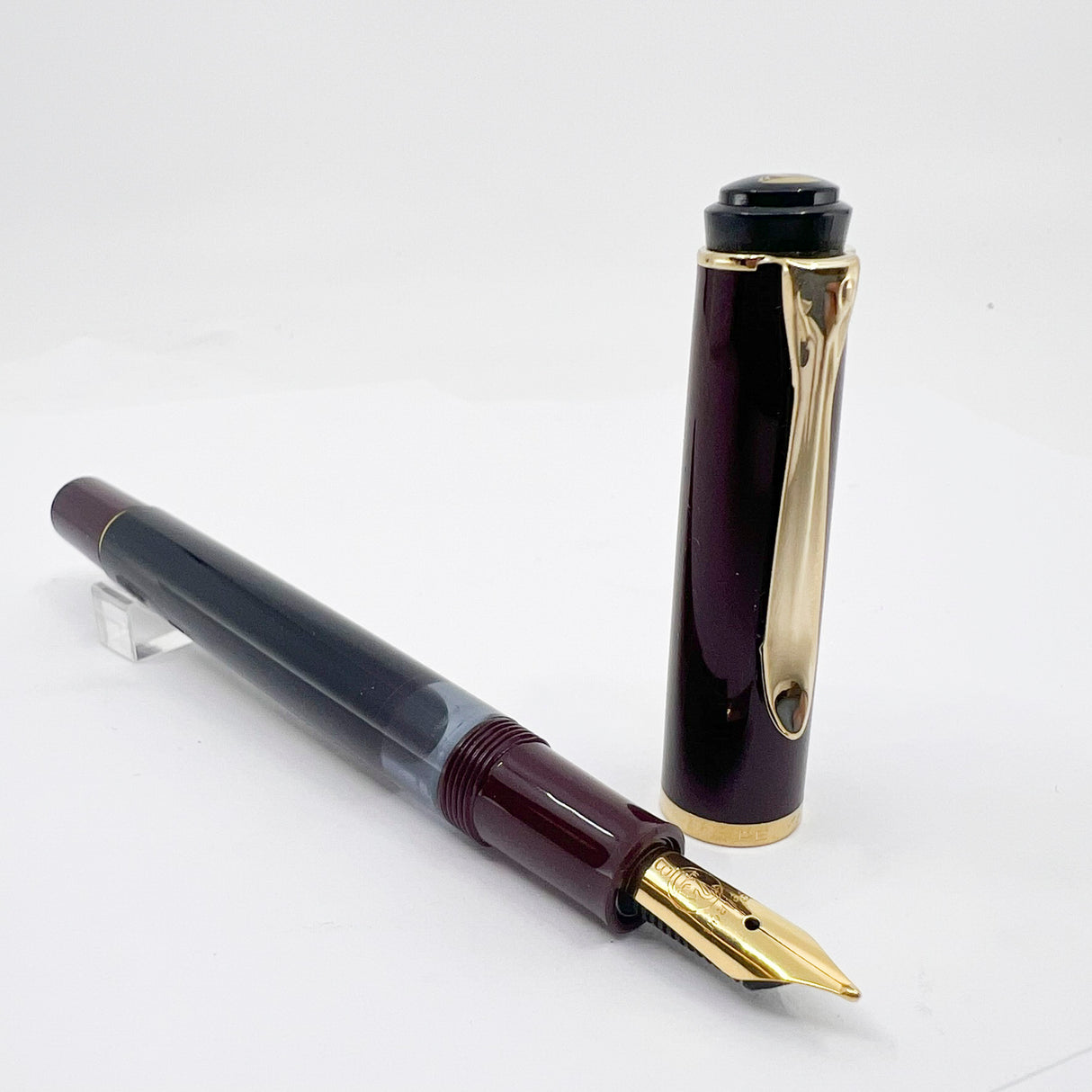 Pelikan M150 Burgundy & Black Fountain Pen - Broad Gold-Plated Nib