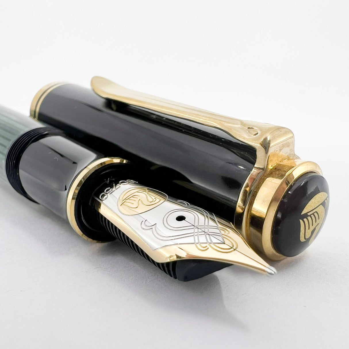 Pelikan Souveran Black/Green Striped M1000 Fountain Pen -  Flexible Medium 18kt Gold Nib