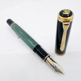Pelikan Souveran Black/Green Striped M1000 Fountain Pen -  Flexible Medium 18kt Gold Nib