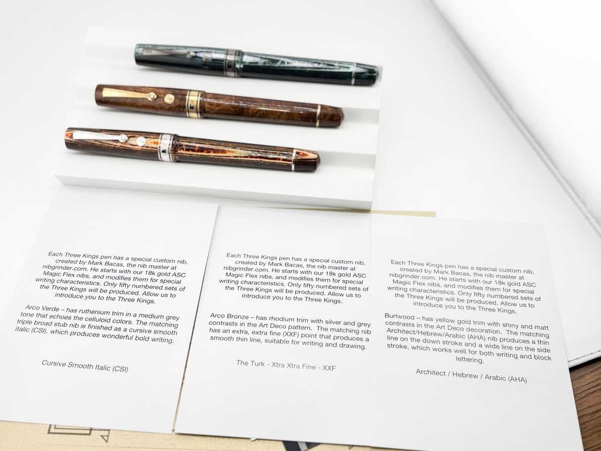 ASC -  Armando Simoni Club "THE 3 KINGS SET" The Grail of ASC - Set of 3 Celluloid Fountain Pens with Specialty Flexible Nibs!
