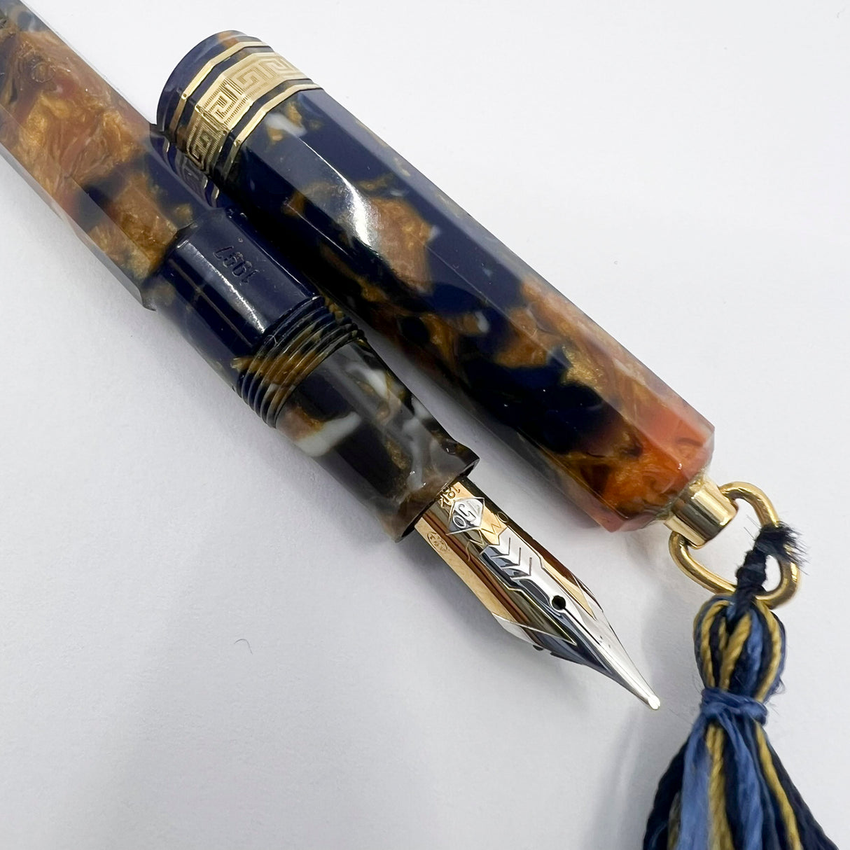 OMAS Princess Paragon Extra Blue Saffron Celluloid Fountain Pen - Semi-Flexible Medium 18kt Gold Nib