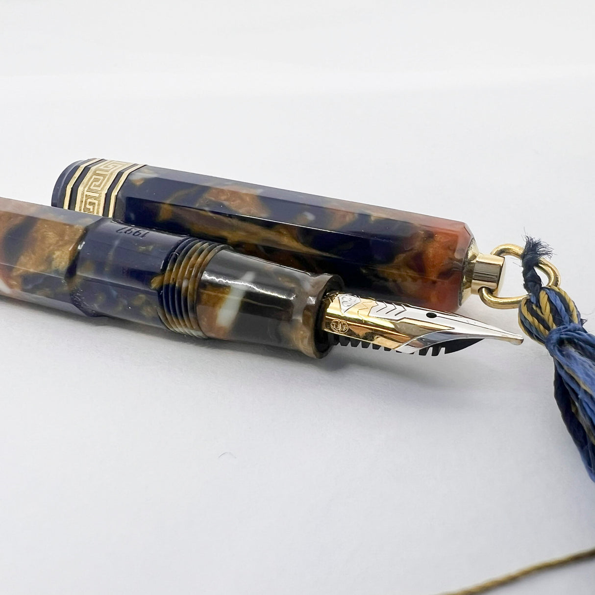 OMAS Princess Paragon Extra Blue Saffron Celluloid Fountain Pen - Semi-Flexible Medium 18kt Gold Nib