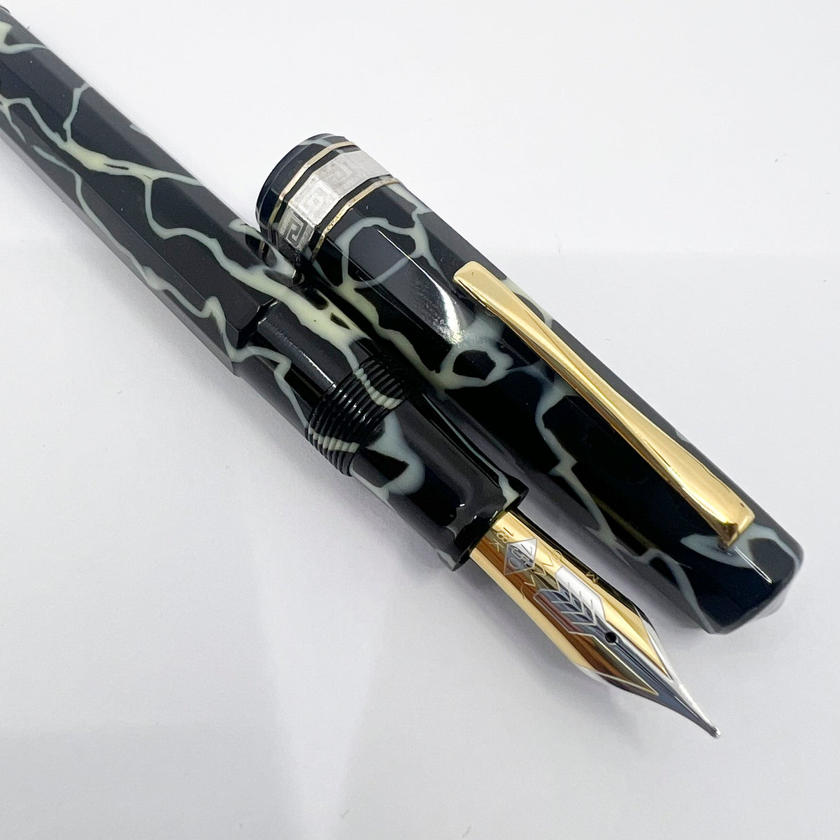 OMAS Paragon Galileo Black & Pearl  Marbled Celluloid Limited Edition Fountain Pen - Medium 18kt Gold Nib