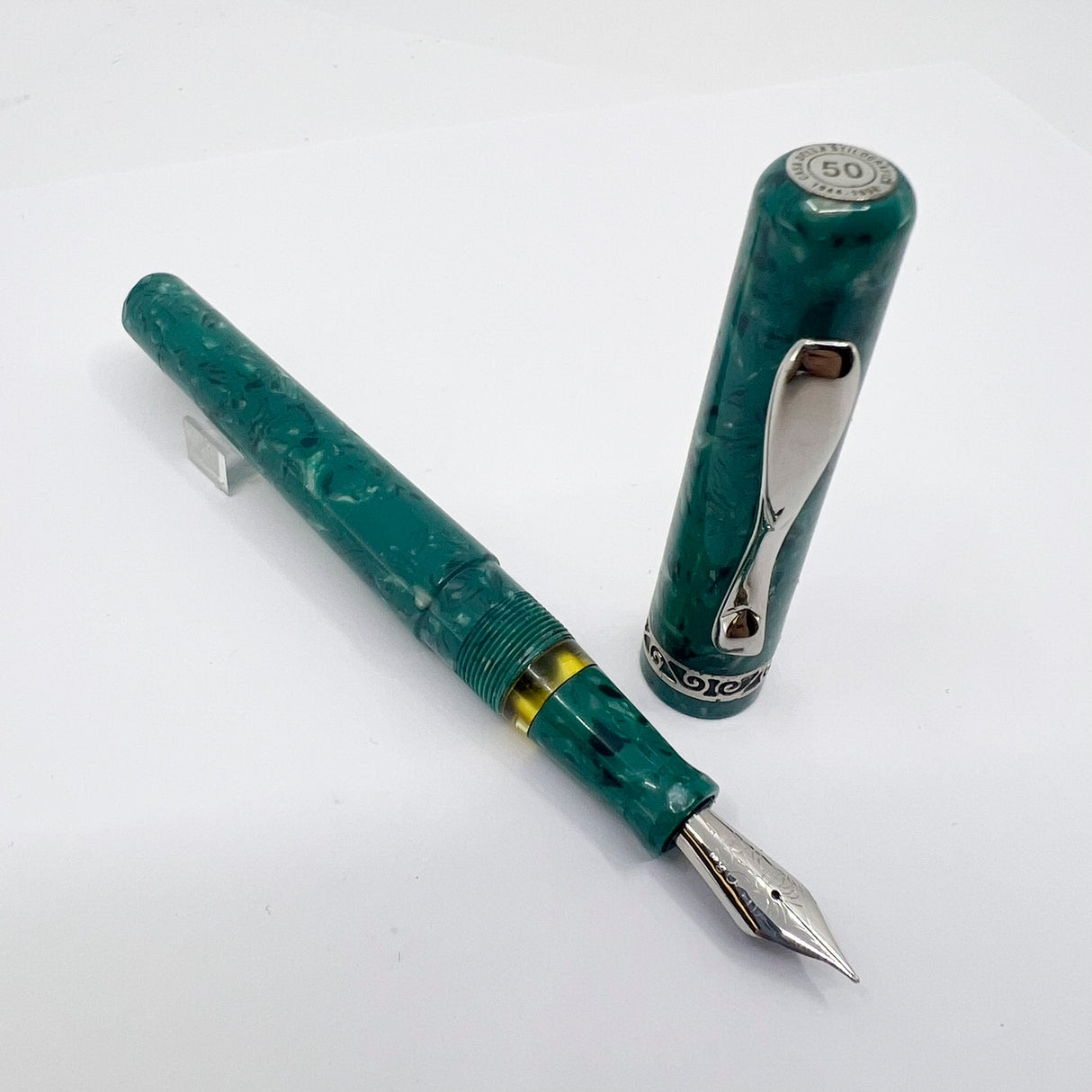 Visconti  Florentia Turquoise Green Celluloid LE Fountain Pen Honoring  Casa delle Stilografica 50th Anniversary - Medium 18kt Gold Nib