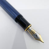 Pelikan M800 Black Cap/Blue Striped Barrel Fountain Pen - Medium 18kt Gold Nib