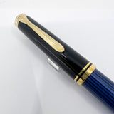Pelikan M800 Black Cap/Blue Striped Barrel Fountain Pen - Medium 18kt Gold Nib