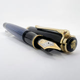 Pelikan M800 Black Cap/Blue Striped Barrel Fountain Pen - Medium 18kt Gold Nib