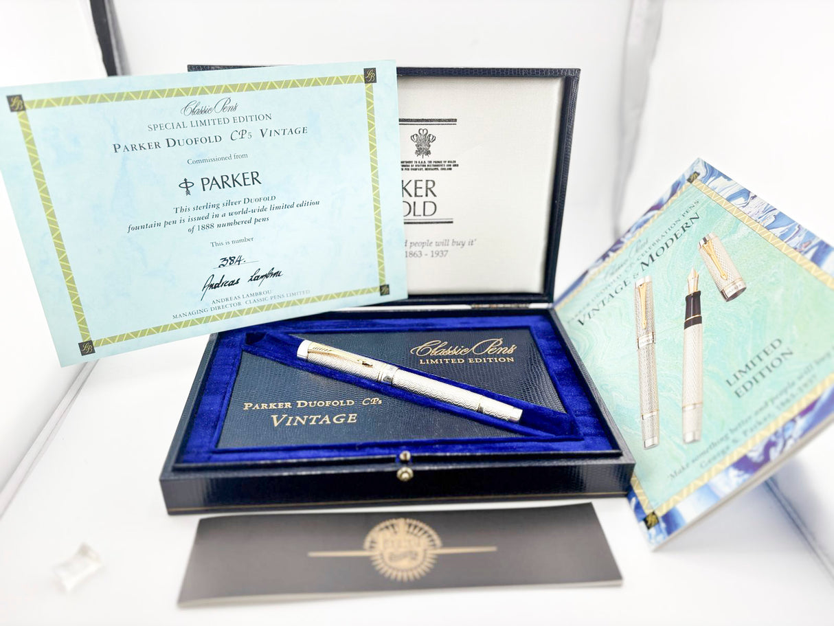 Classic Pen CP5 Parker Duofold  Celebration "Vintage Moire" LE #384 of 500  - Medium 18kt Gold Nib (1999 - MINT COMPLETE PACKAGING!)