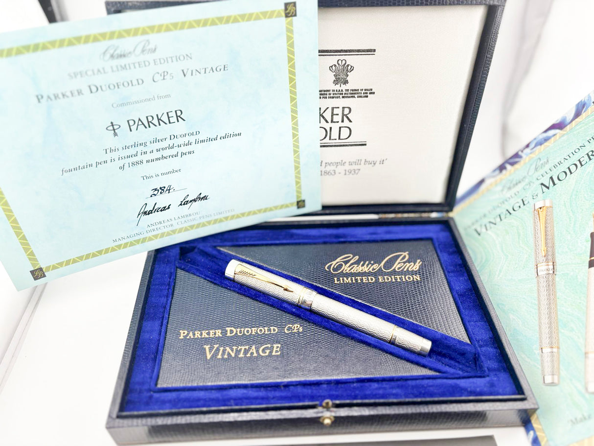 Classic Pen CP5 Parker Duofold  Celebration "Vintage Moire" LE #384 of 500  - Medium 18kt Gold Nib (1999 - MINT COMPLETE PACKAGING!)