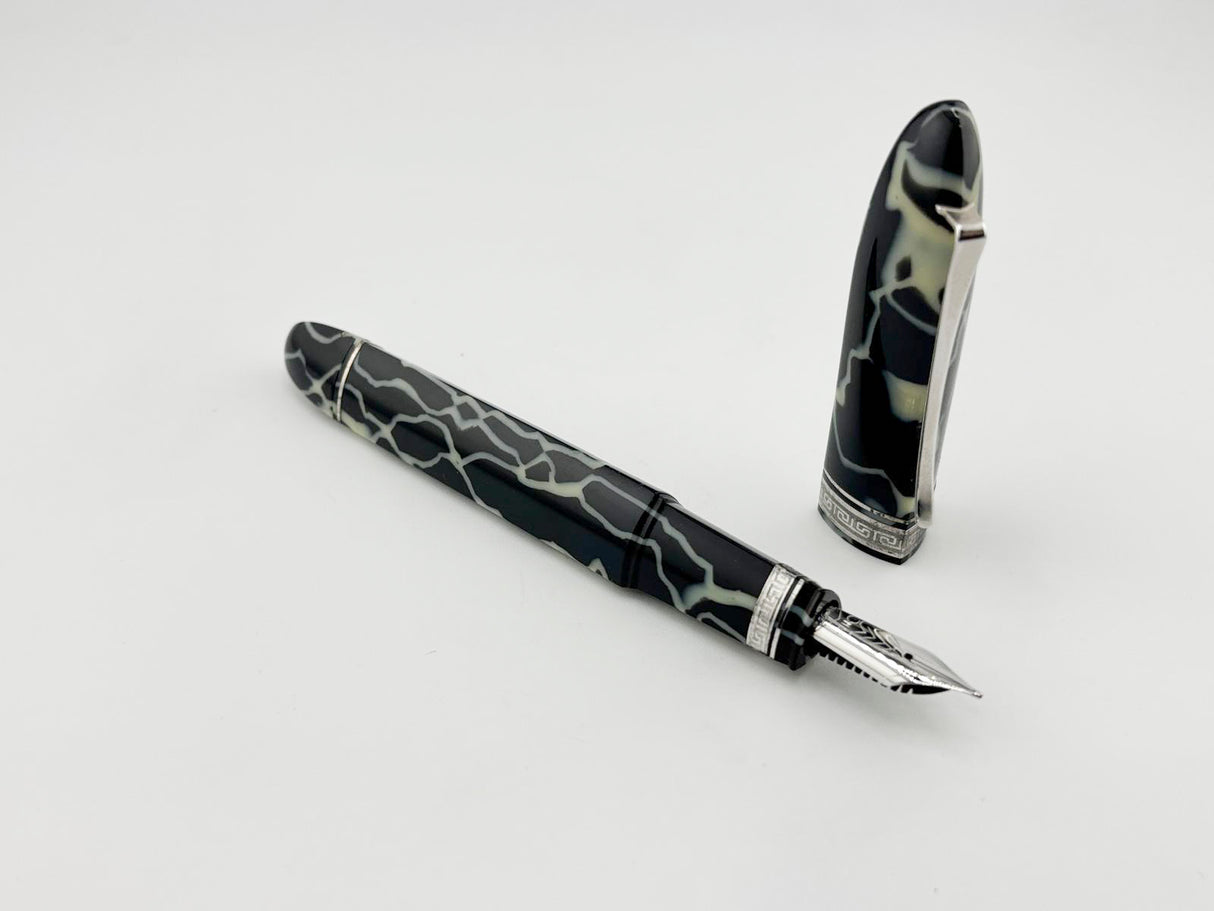 OMAS #360 "Wild" Black & Pearl Celluloid Triangular Fountain Pen - Medium 18kt Gold Nib