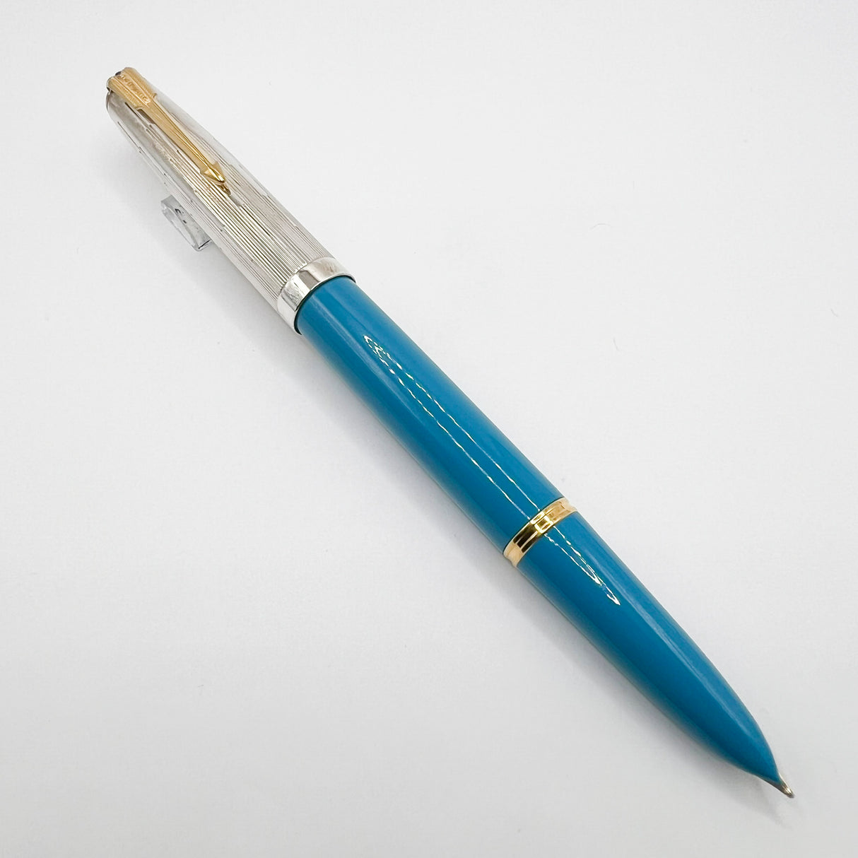 Parker 51 Special Edition Sterling Silver & Vista Blue Fountain Pen - Fine 18kt Gold  Nib