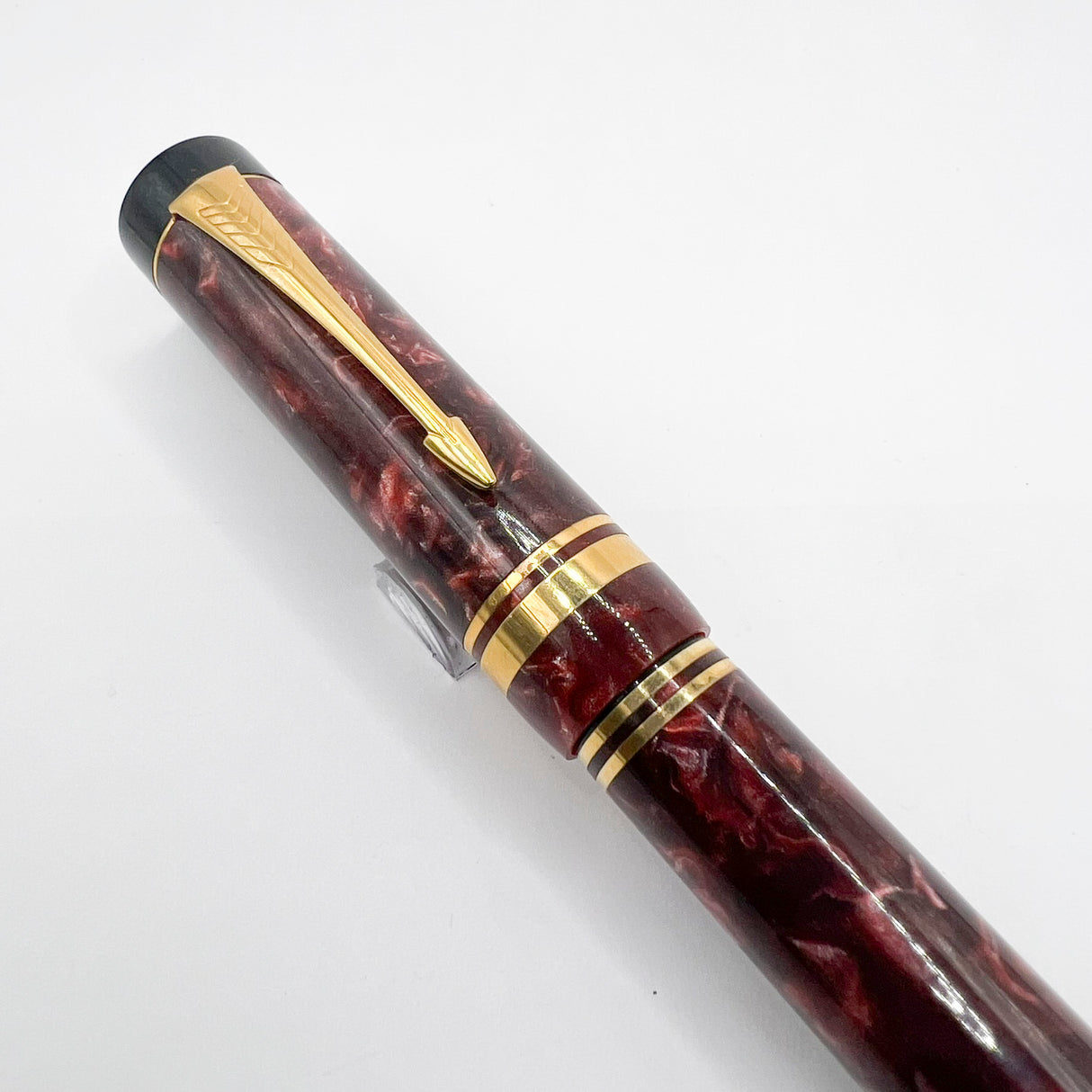 Parker Centennial (Largest Size) Marbled Maroon Duofold Fountain Pen (1989) - Broad Oblique (#89) 18kt Gold Nib