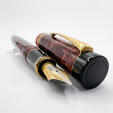 Parker Centennial (Largest Size) Marbled Maroon Duofold Fountain Pen (1989) - Broad Oblique (#89) 18kt Gold Nib