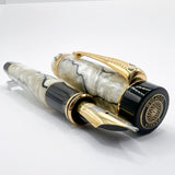 Parker Duofold Centennial (Largest) Lustrous  Pearl & Black Fountain Pen - Broad 18kt Gold Nib