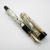 Parker Duofold Centennial (Largest) Lustrous  Pearl & Black Fountain Pen - Broad 18kt Gold Nib