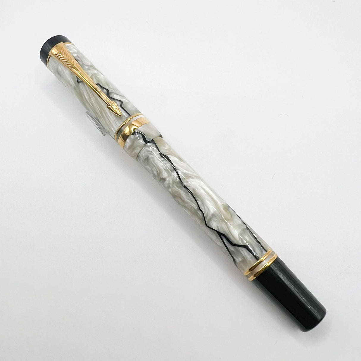 Parker Duofold International  Lustrous Pearl & Black Fountain Pen - Fine 18kt Gold Nib