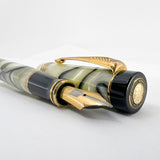 Parker Norman Rockwell Duofold Centennial Limited Edition Unique Swirly  Black & Pearl Fountain Pen - Medium 18kt Gold Nib -  Trim Rings and the Cap Top Medallion are Solid 18k Gold!