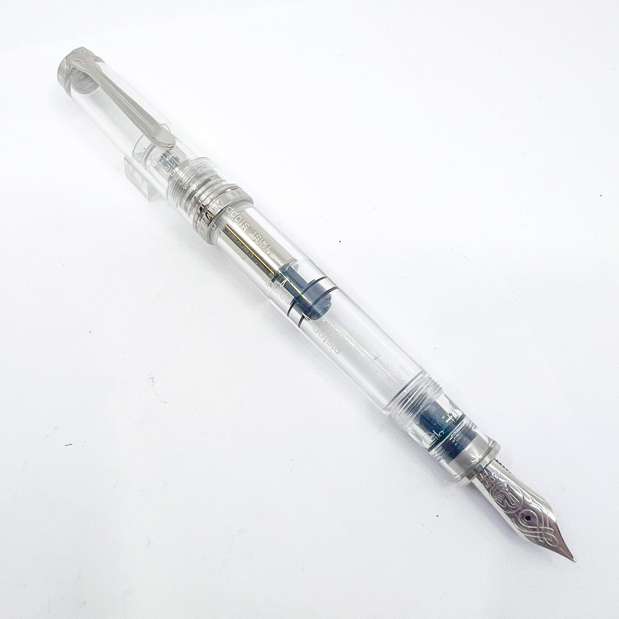 Pelikan M805 Clear Demonstrator Fountain Pen -  Names of Pen Components Engraved by Pelikan on Barrel - Extra Fine 18kt Gold Nib