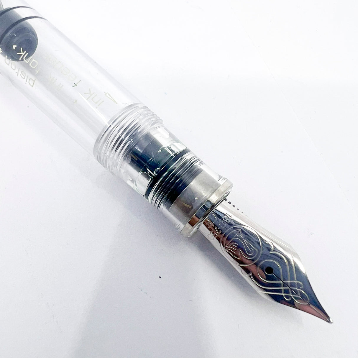 Pelikan M805 Clear Demonstrator Fountain Pen -  Names of Pen Components Engraved by Pelikan on Barrel - Extra Fine 18kt Gold Nib