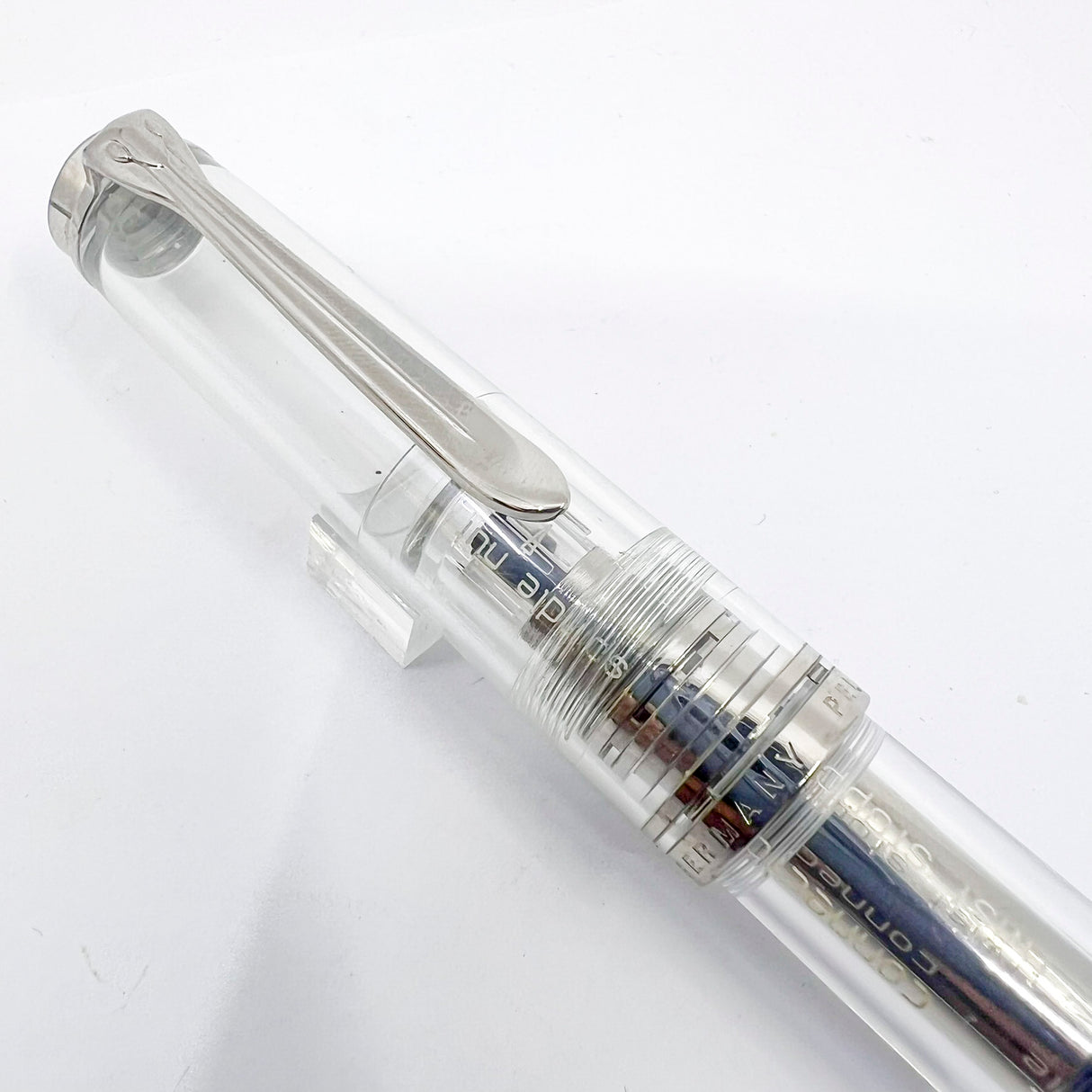 Pelikan M805 Clear Demonstrator Fountain Pen -  Names of Pen Components Engraved by Pelikan on Barrel - Extra Fine 18kt Gold Nib