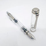 Pelikan M805 Clear Demonstrator Fountain Pen -  Names of Pen Components Engraved by Pelikan on Barrel - Extra Fine 18kt Gold Nib