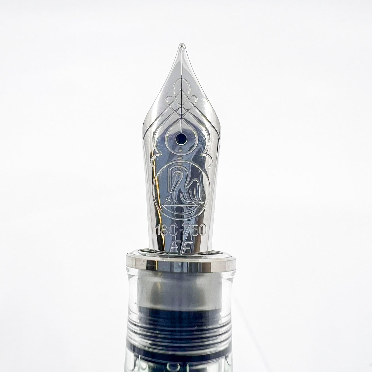 Pelikan M805 Clear Demonstrator Fountain Pen -  Names of Pen Components Engraved by Pelikan on Barrel - Extra Fine 18kt Gold Nib