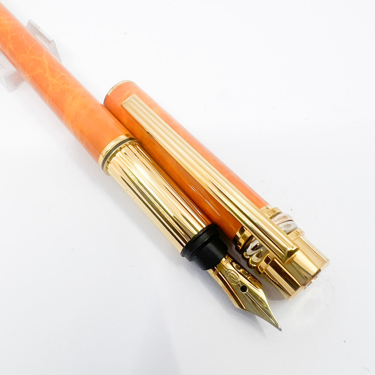 Cartier  Marbled Orange Must de Cartier Fountain Pen - Fine 18kt Gold Nib - RARE & SOUGHT AFTER!