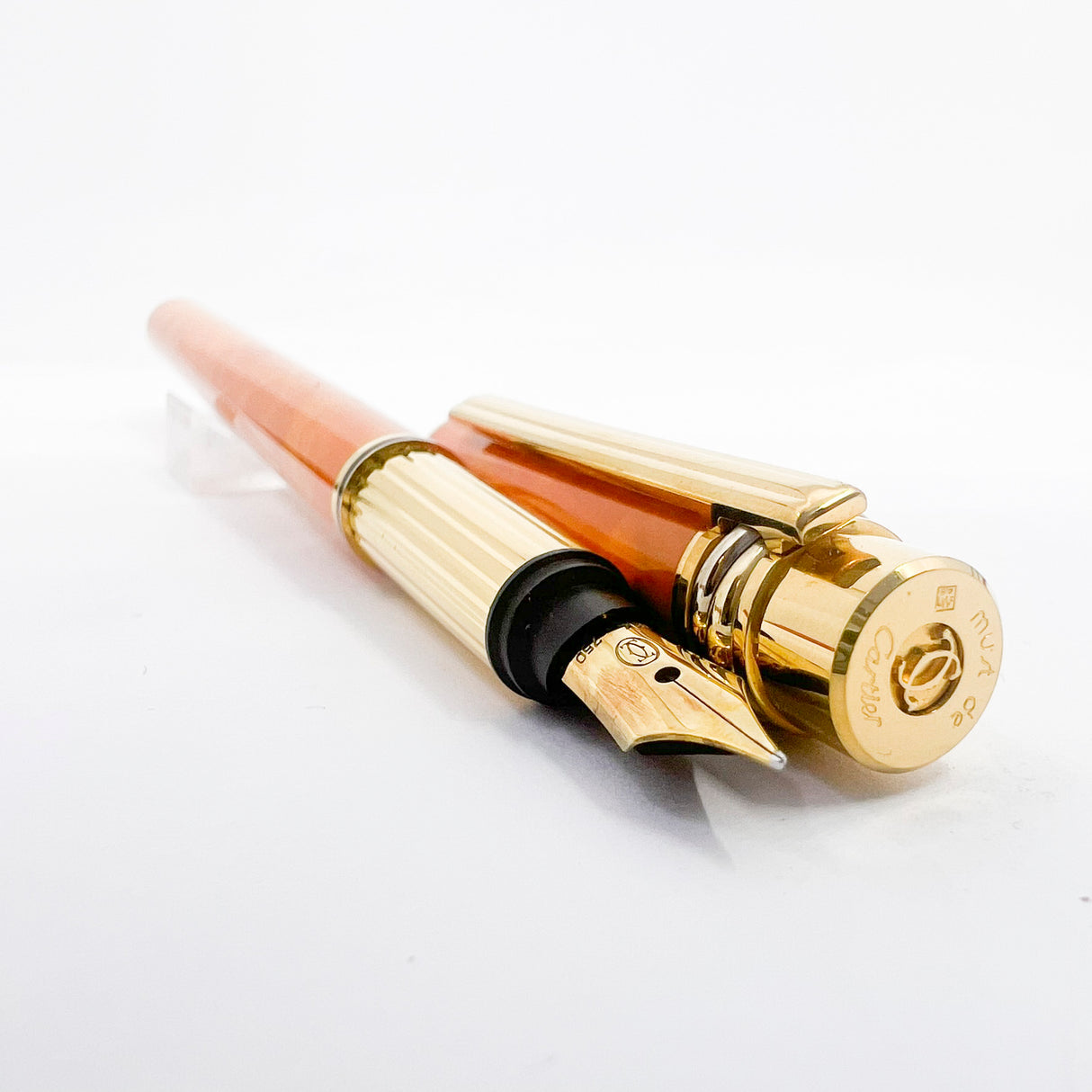 Cartier  Marbled Orange Must de Cartier Fountain Pen - Fine 18kt Gold Nib - RARE & SOUGHT AFTER!