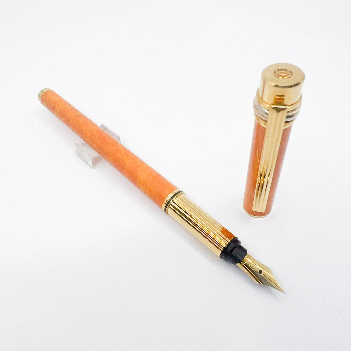 Cartier  Marbled Orange Must de Cartier Fountain Pen - Fine 18kt Gold Nib - RARE & SOUGHT AFTER!