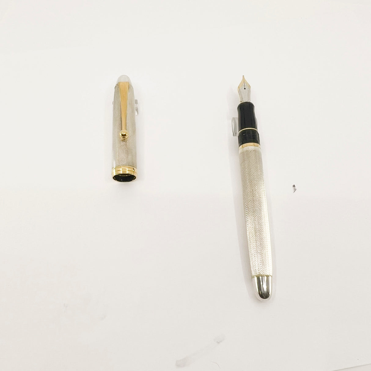 Pilot Namiki Custom Silver Fountain Pen - Barleycorn Design - Broad 18kt Gold Nib