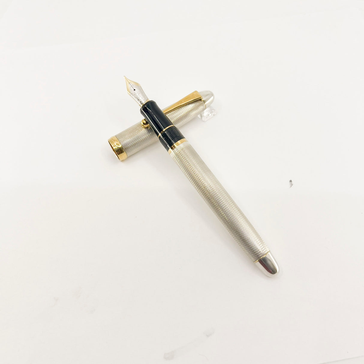 Pilot Namiki Custom Silver Fountain Pen - Barleycorn Design - Broad 18kt Gold Nib