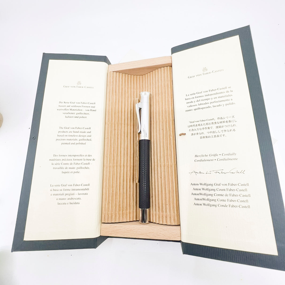 Graf Von Faber Castell Black Resin Guilloche Fountain Pen - Broad 18kt Gold Nib