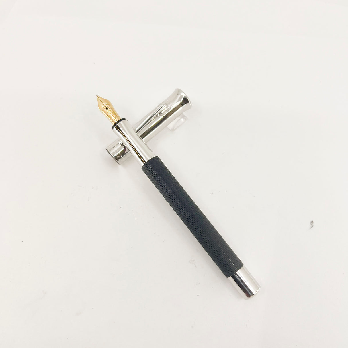 Graf Von Faber Castell Black Resin Guilloche Fountain Pen - Broad 18kt Gold Nib