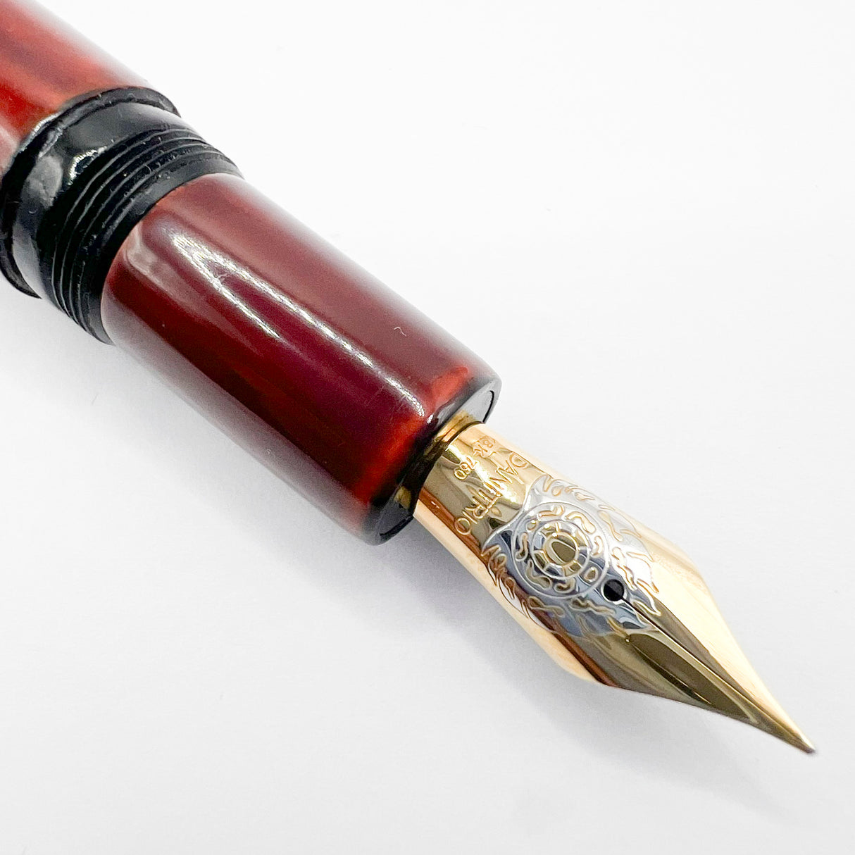 Danitrio Tami-Nuri Red  Urushi  Hand Painted Lacquer on Mikado Oversized Fountain Pen  - Fine 18kt Gold Nib