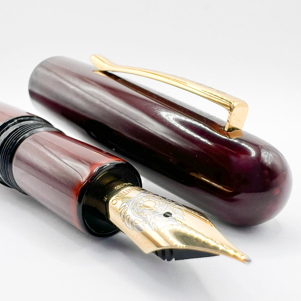 Danitrio Tami-Nuri Red  Urushi  Hand Painted Lacquer on Mikado Oversized Fountain Pen  - Fine 18kt Gold Nib