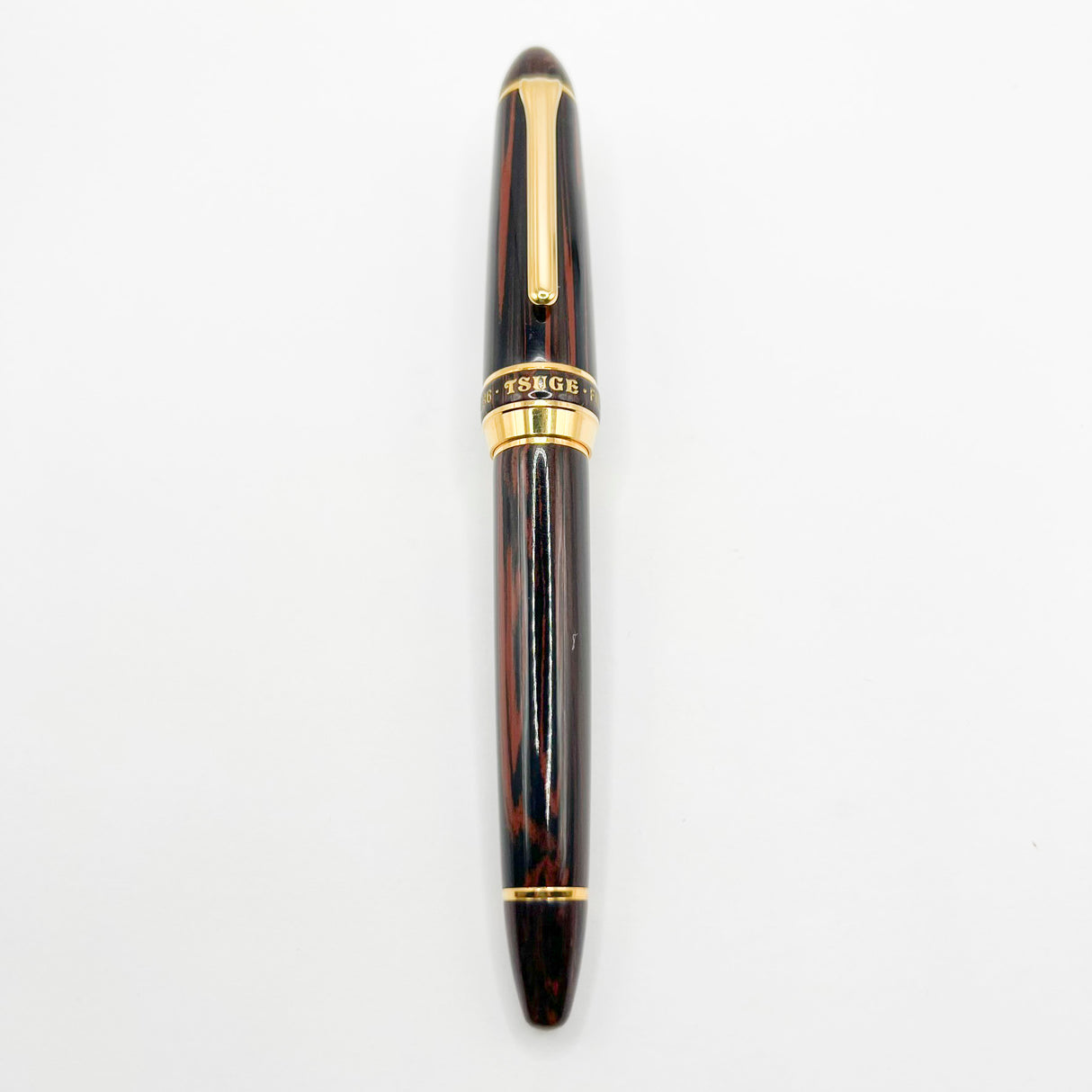 Tsuge (Made by Sailor) Large 1911 Rosewood Ebonite Fountain Pen -  Fine 21kt Gold Nib - RARE!