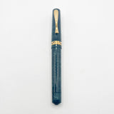 Visconti Manhattan Blue Celluloid With Scarce Cut-out Cap Band   - Fine 18kt Gold Nib