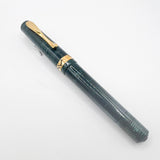 Visconti Manhattan Blue Celluloid With Scarce Cut-out Cap Band   - Fine 18kt Gold Nib