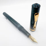 Visconti Manhattan Blue Celluloid With Scarce Cut-out Cap Band   - Fine 18kt Gold Nib