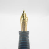 Visconti Manhattan Blue Celluloid With Scarce Cut-out Cap Band   - Fine 18kt Gold Nib