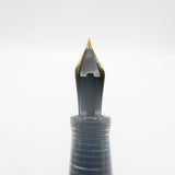 Visconti Manhattan Blue Celluloid With Scarce Cut-out Cap Band   - Fine 18kt Gold Nib