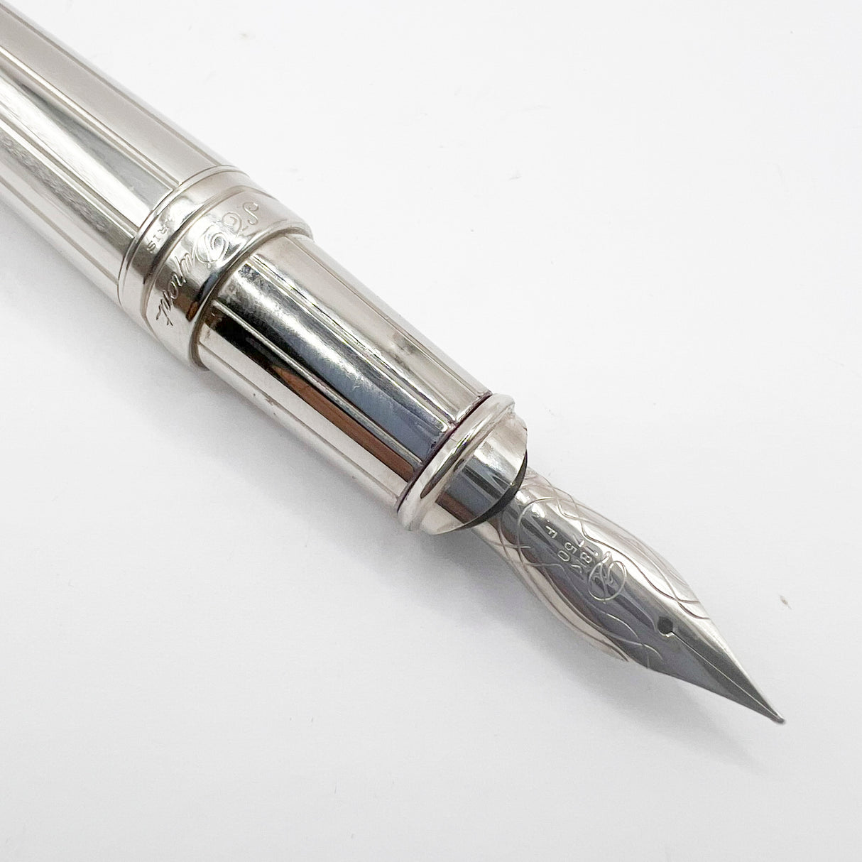 S. T. Dupont Orpheo (Largest Size) Palladium Plated Fountain Pen -  Fine 18kt Gold Nib