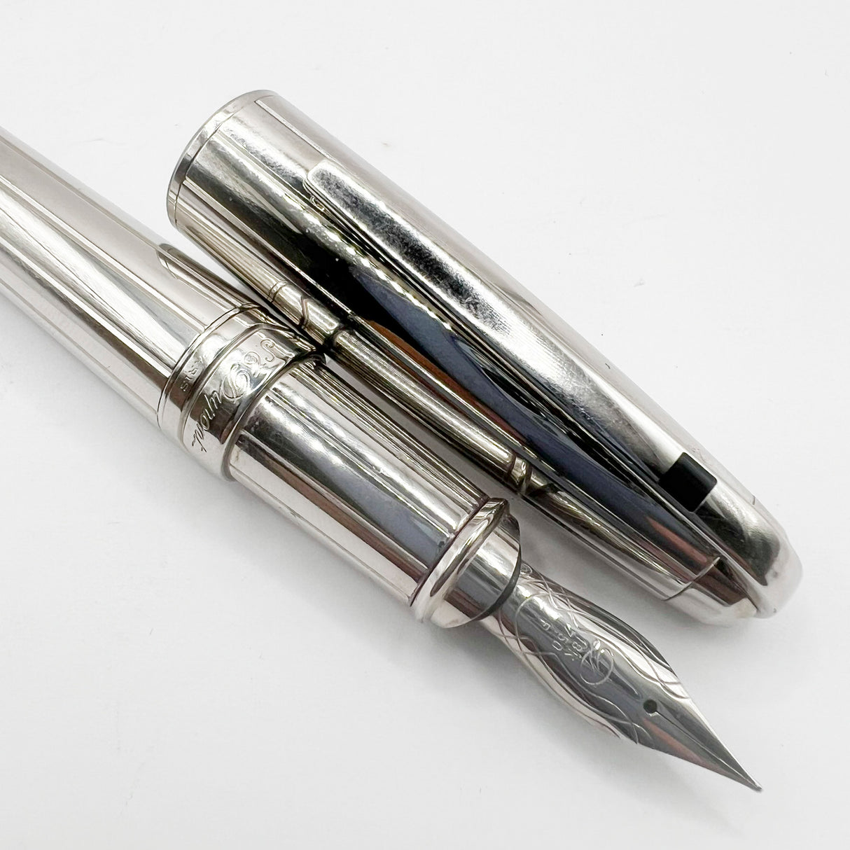 S. T. Dupont Orpheo (Largest Size) Palladium Plated Fountain Pen -  Fine 18kt Gold Nib