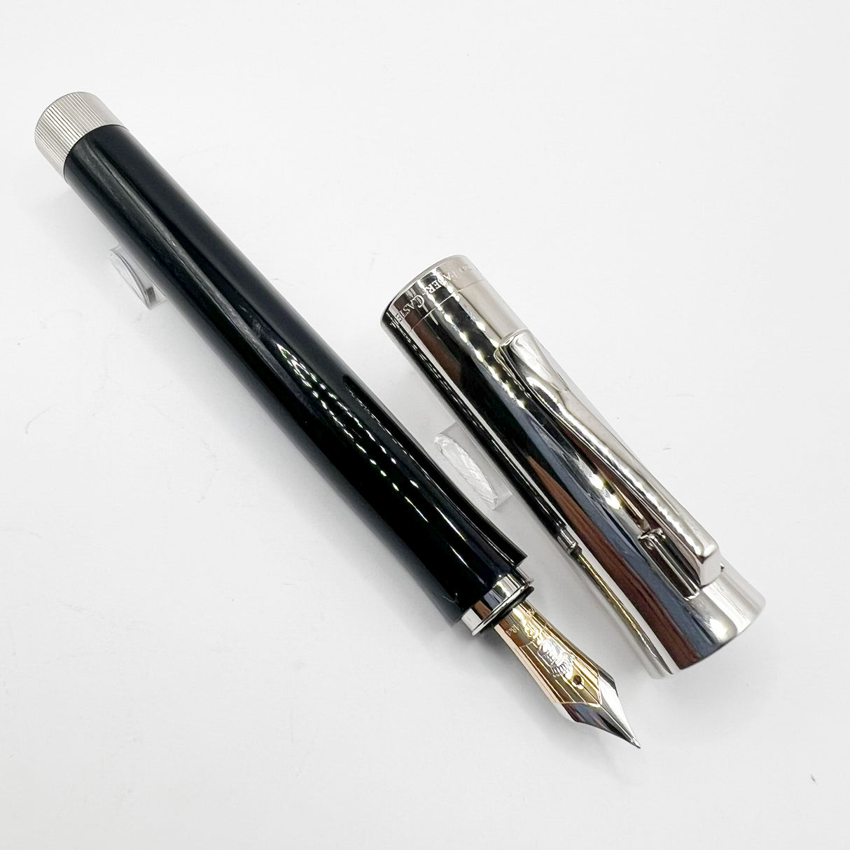 Graf von Faber Castell Intuition Fountain Pen - Chrome Cap/Black Smooth Resin Barrel - Fine 18kt Gold Nib