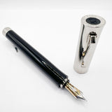 Graf von Faber Castell Intuition Fountain Pen - Chrome Cap/Black Smooth Resin Barrel - Fine 18kt Gold Nib
